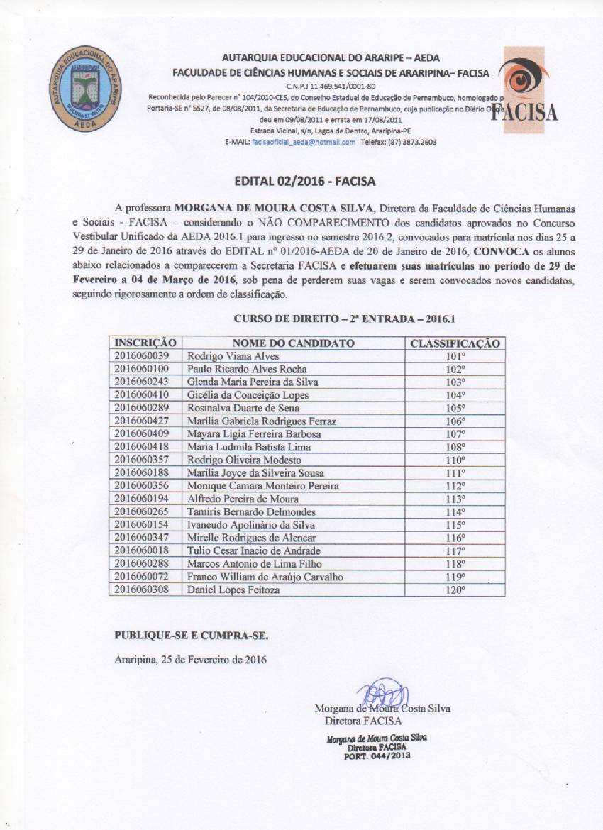 EDITAL 02/2016 – FACISA