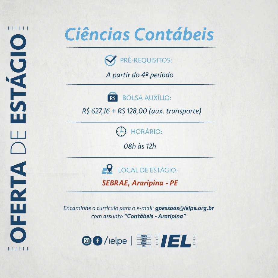 Vaga de estágio Ciências Contábeis