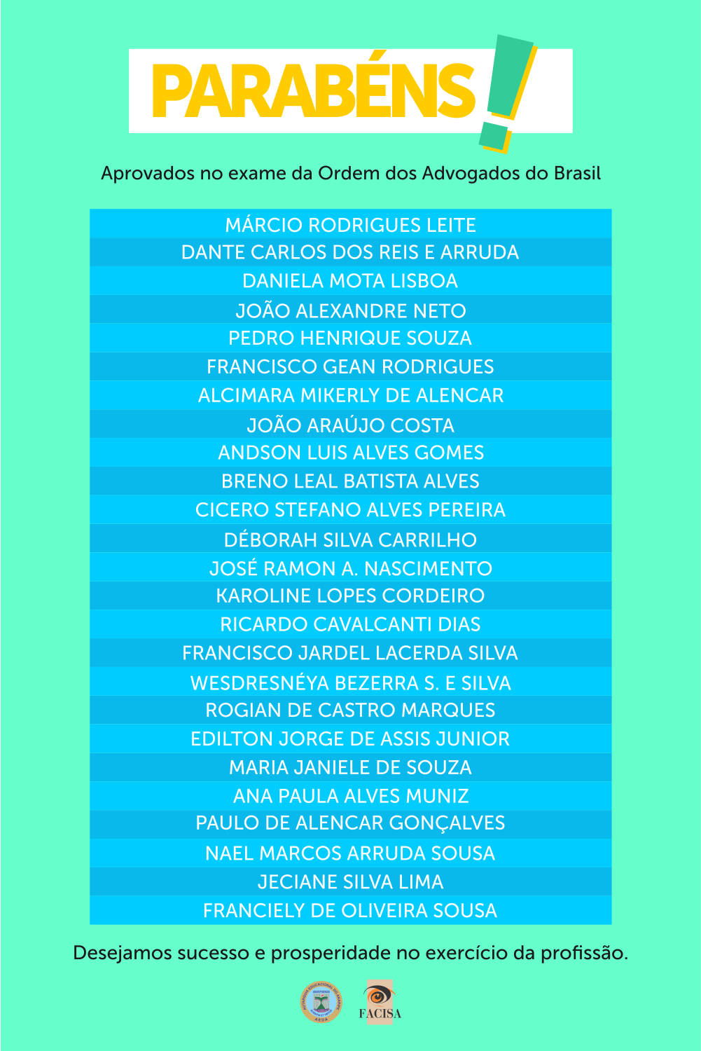 Alunos da Facisa aprovados no Exame da Ordem dos Advogados do Brasil