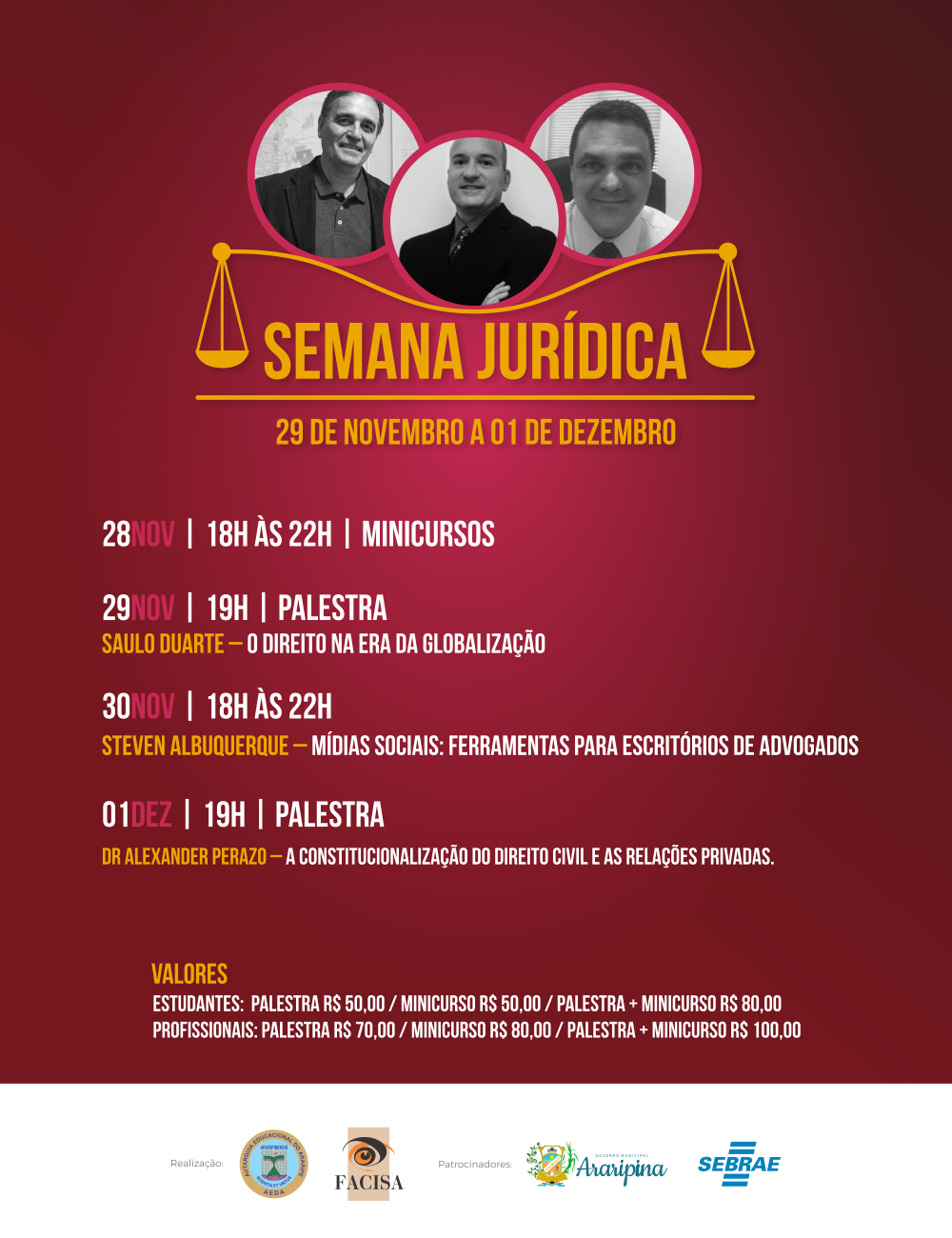 Aeda e Facisa promovem Semana Jurídica com palestras e minicursos