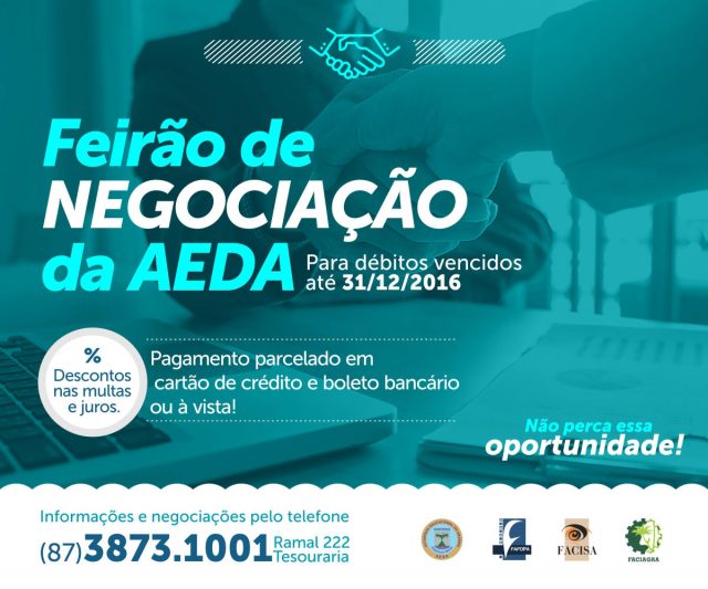 AEDA inicia campanha de renegociação de débitos com descontos e parcelamentos