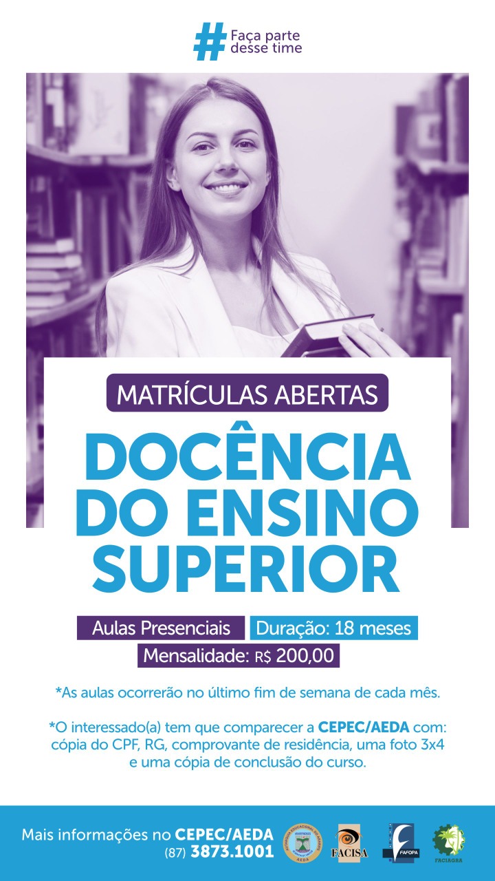 AEDA abre inscrições para pós-graduação em Docência do Ensino Superior