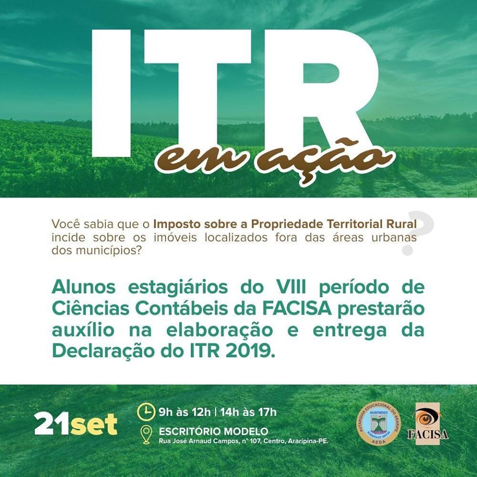 Alunos do 8º período de Ciências Contábeis prestarão auxílio na elaboração e entrega da Declaração do ITR 2019