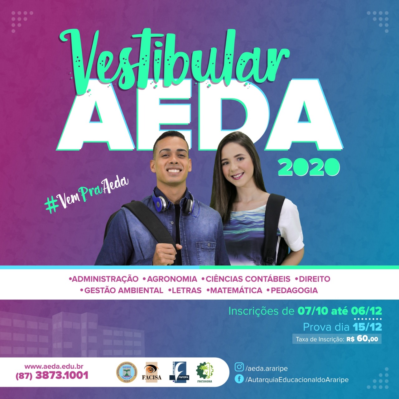 Aeda abre inscrições para o vestibular 2020