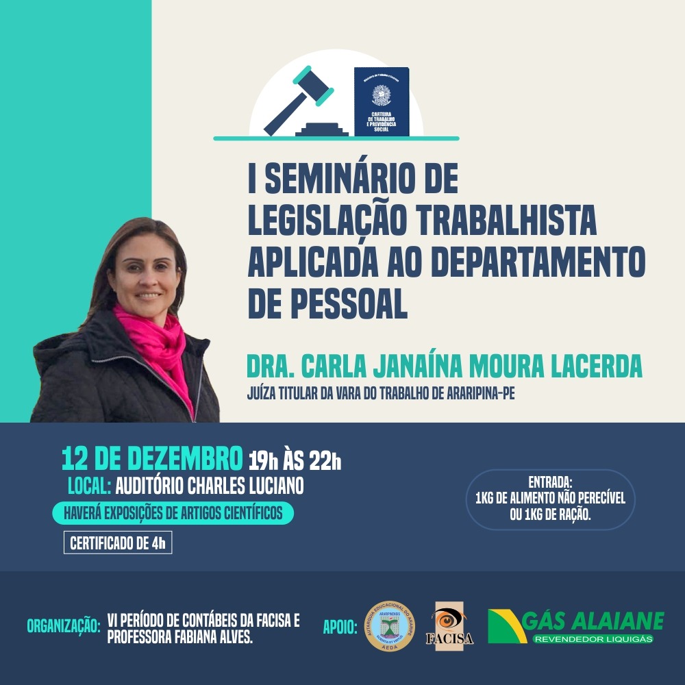 I Seminário de Legislação Trabalhista Aplicada ao Departamento de Pessoal acontecerá na próxima quinta-feira