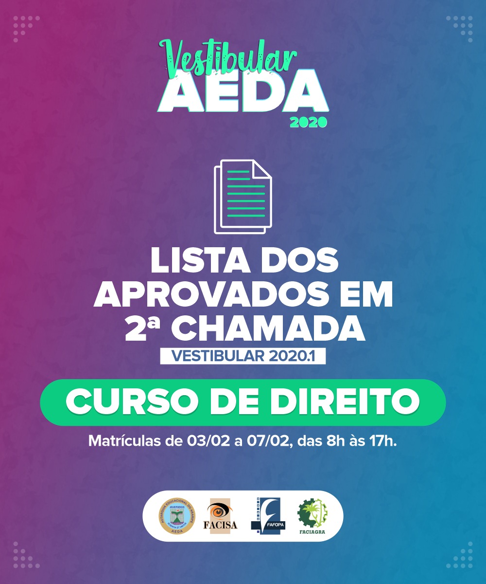 Confira a lista dos aprovados na 2ª chamada do curso de Direito do Vestibular 2020.1