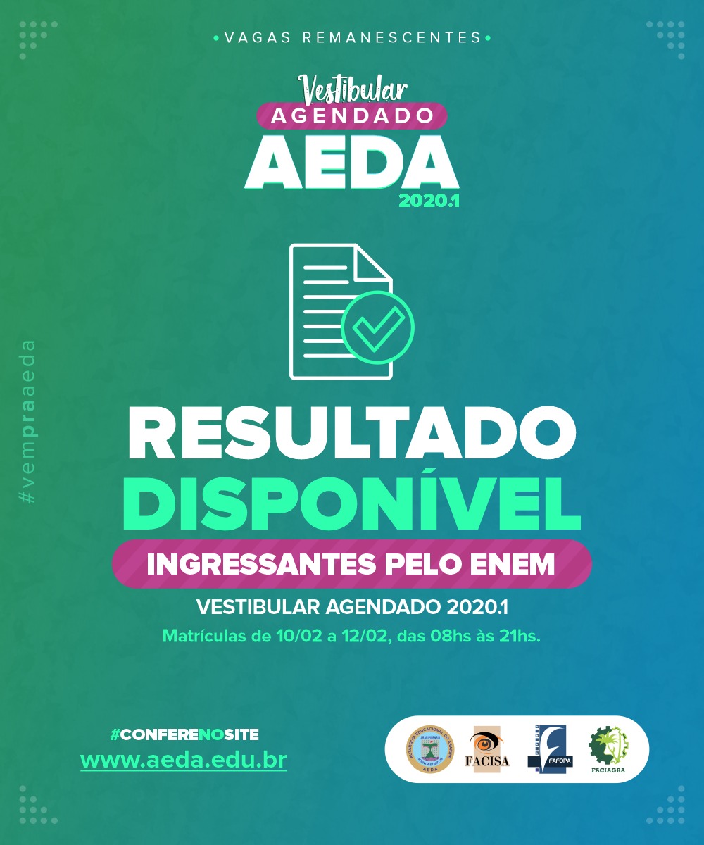 Confira os aprovados pela nota do Enem no Vestibular Agendado 2020.1