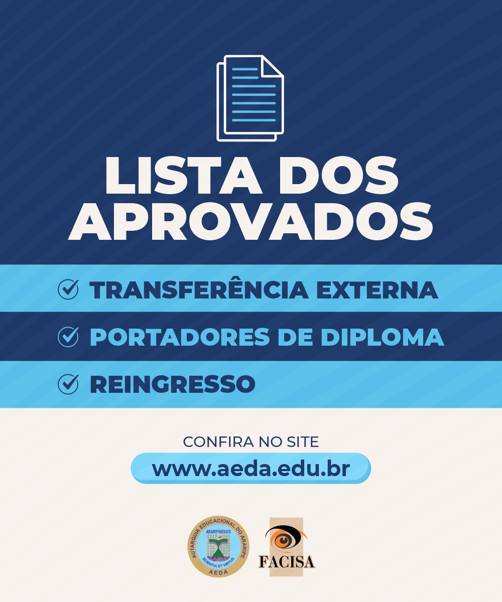 Confira a lista dos aprovados no processo seletivo para Transferência Externa, Portador de Diploma e Reingresso