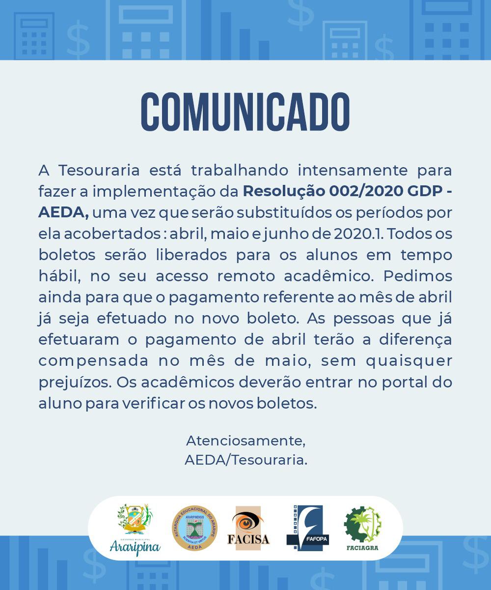 Comunicado AEDA/Tesouraria