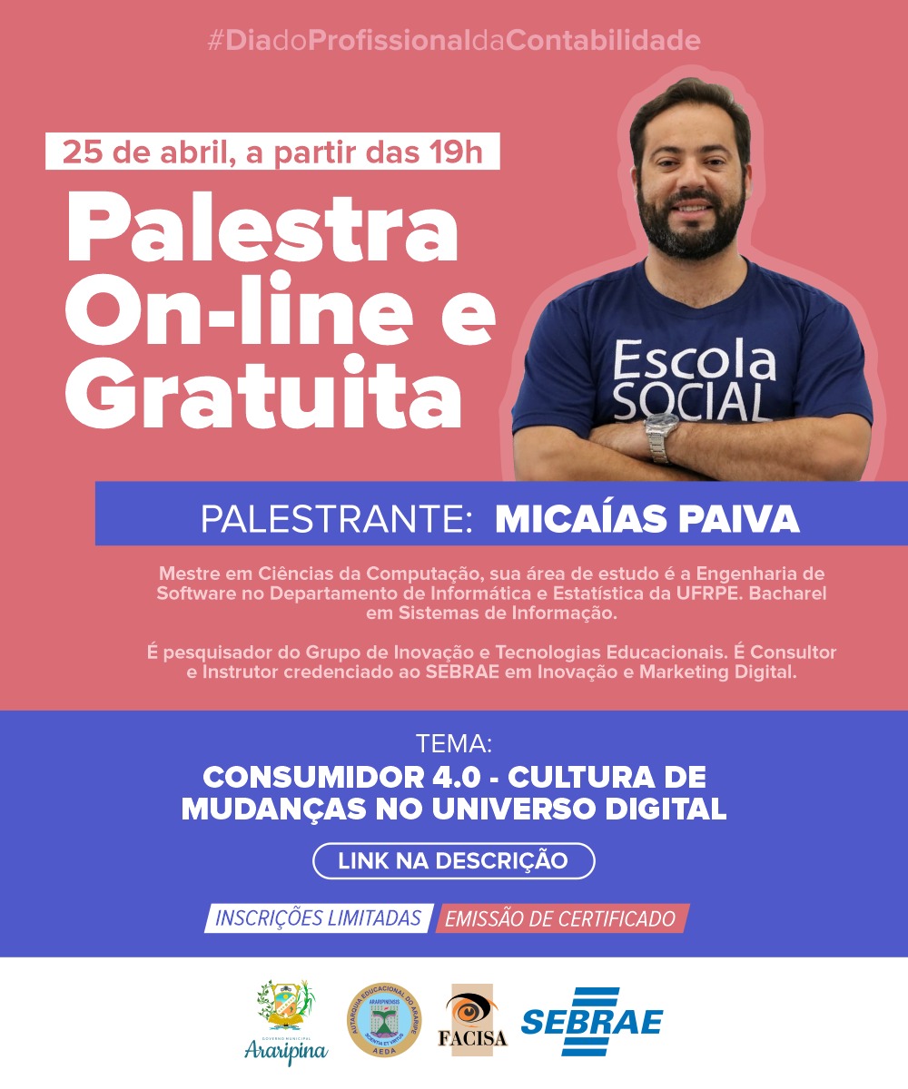 Em parceria com o Sebrae, AEDA/FACISA promoverá palestra on-line no Dia do Profissional da Contabilidade