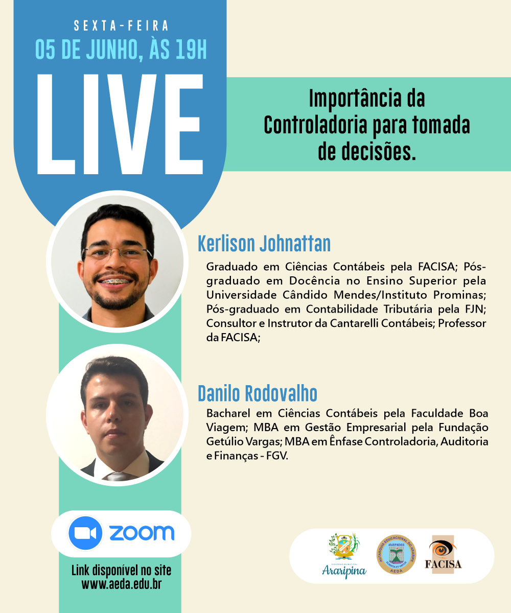 Aeda realiza live sobre “Importância da controladoria na tomada de decisões” nesta sexta (5)