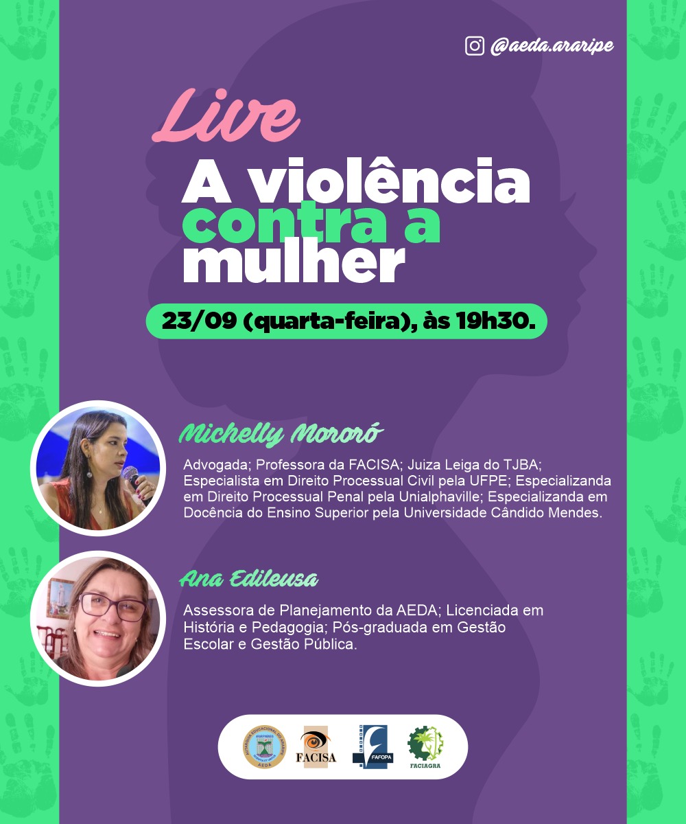 “A Violência contra a Mulher” será o tema da próxima live no instagram da AEDA