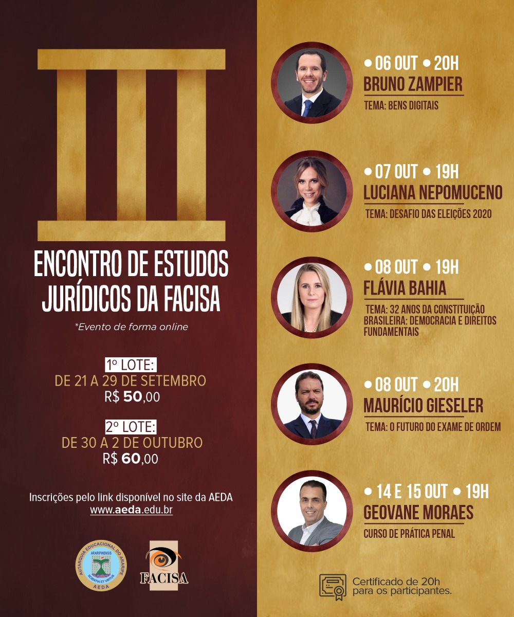 Estão abertas as inscrições para o III Encontro de Estudos Jurídicos da FACISA