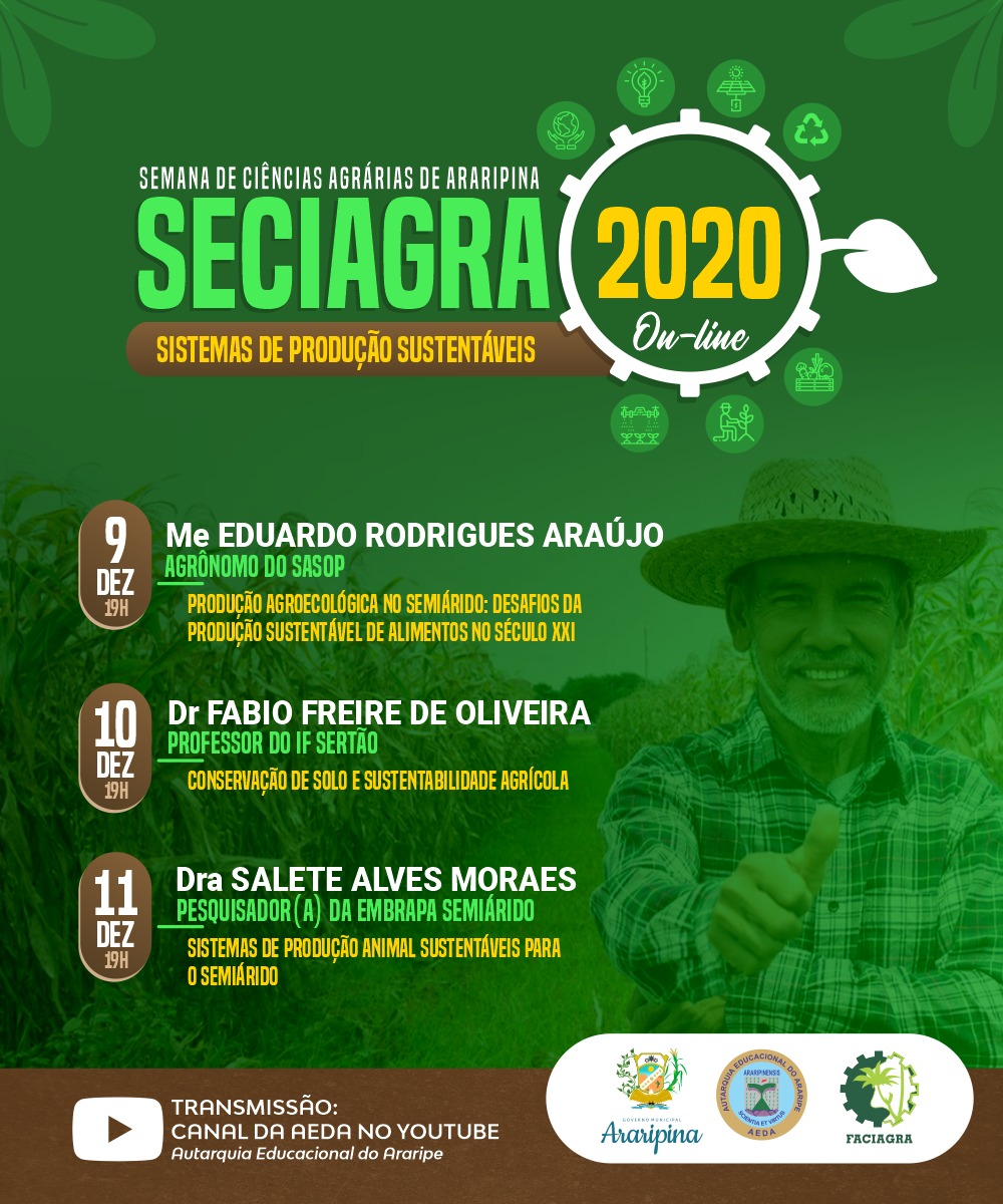 Confira a programação da SECIAGRA 2020 que acontecerá nos dias 9, 10 e 11 de dezembro
