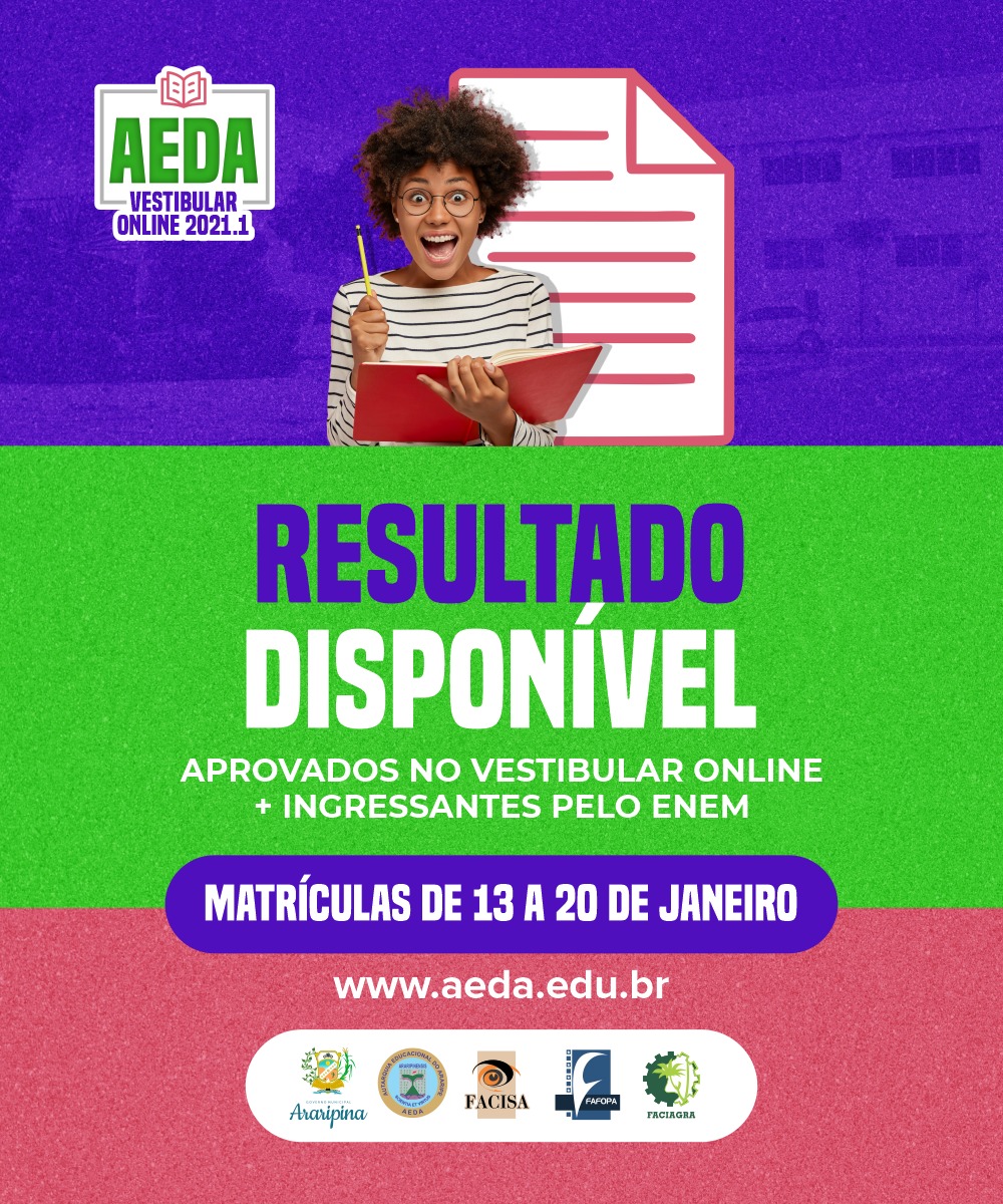 Lista dos aprovados no vestibular online 2021.1 e ingressantes pelo Enem