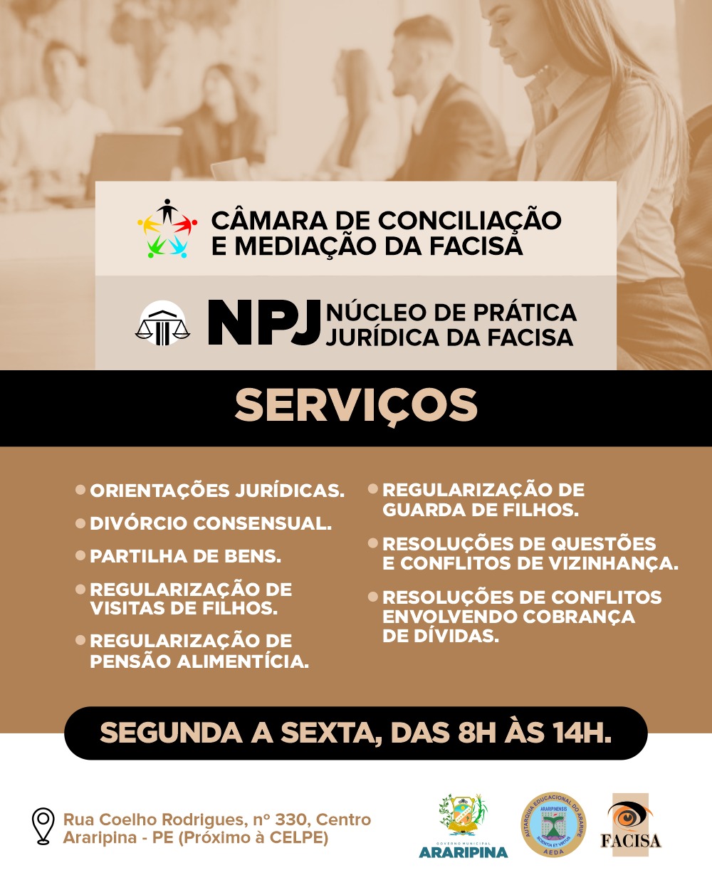 Conheça os serviços ofertados pela Câmara de Conciliação e Mediação e o Núcleo de Prática Jurídica da FACISA