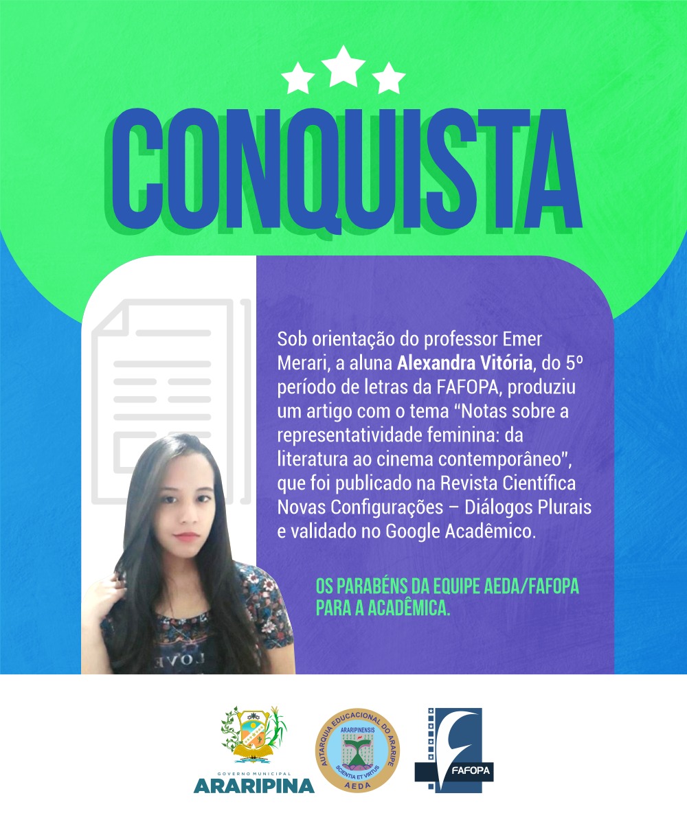 Aluna do 5º período de Letras da FAFOPA tem artigo publicado na Revista Científica Novas Configurações – Diálogos Plurais