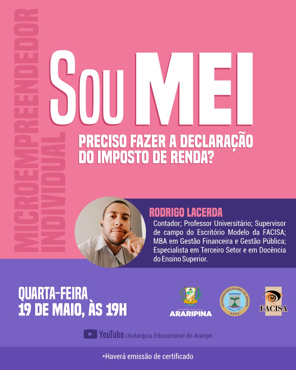 Curso de Ciências Contábeis da FACISA promoverá palestra com o tema “Sou MEI: Preciso fazer a declaração de imposto de renda?”