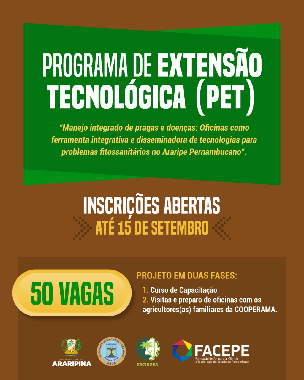 FACIAGRA abre inscrições para o projeto de extensão tecnológica que foi aprovado em edital da FACEPE