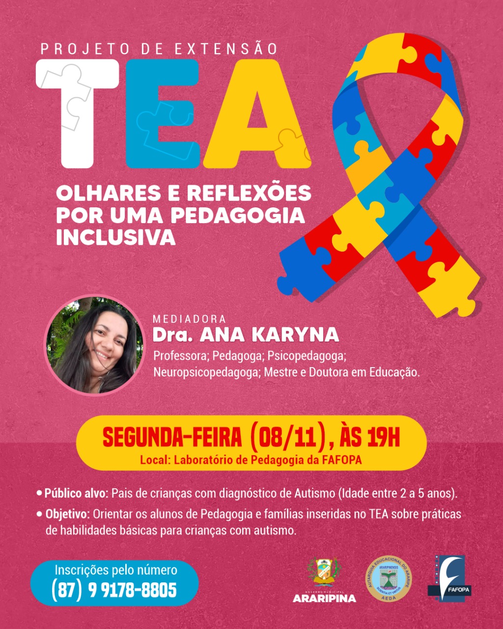 Projeto de extensão da FAFOPA, “TEA: Olhares e Reflexões por uma Pedagogia Inclusiva” terá uma roda de conversa presencial