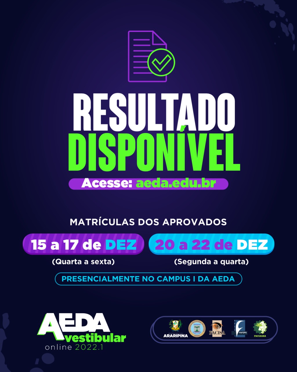 Lista dos aprovados no vestibular 2022.1
