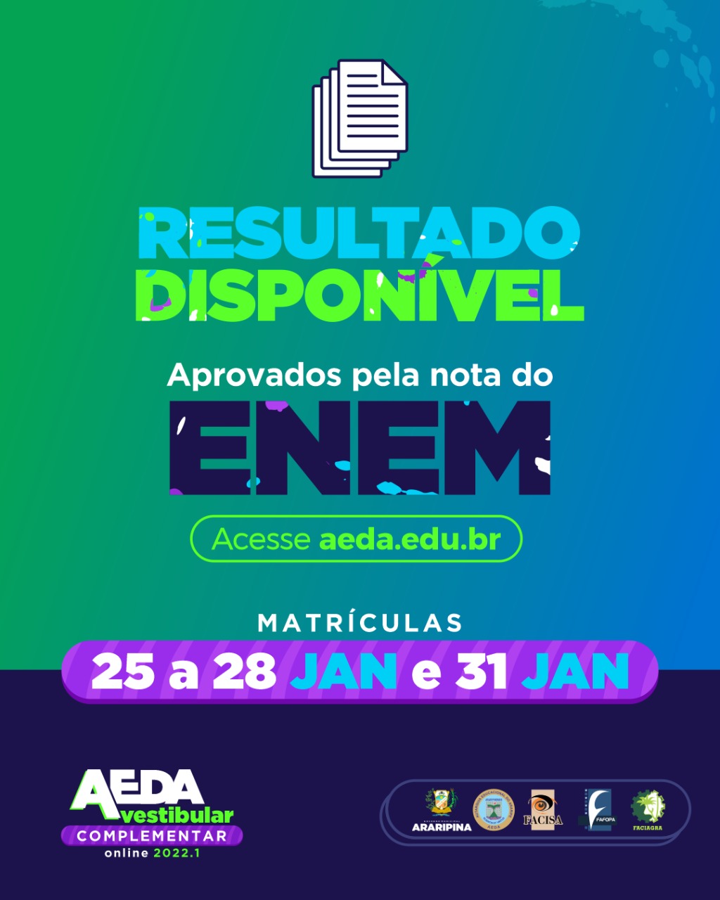 Lista dos aprovados pela nota do ENEM – Vestibular complementar 2022.1