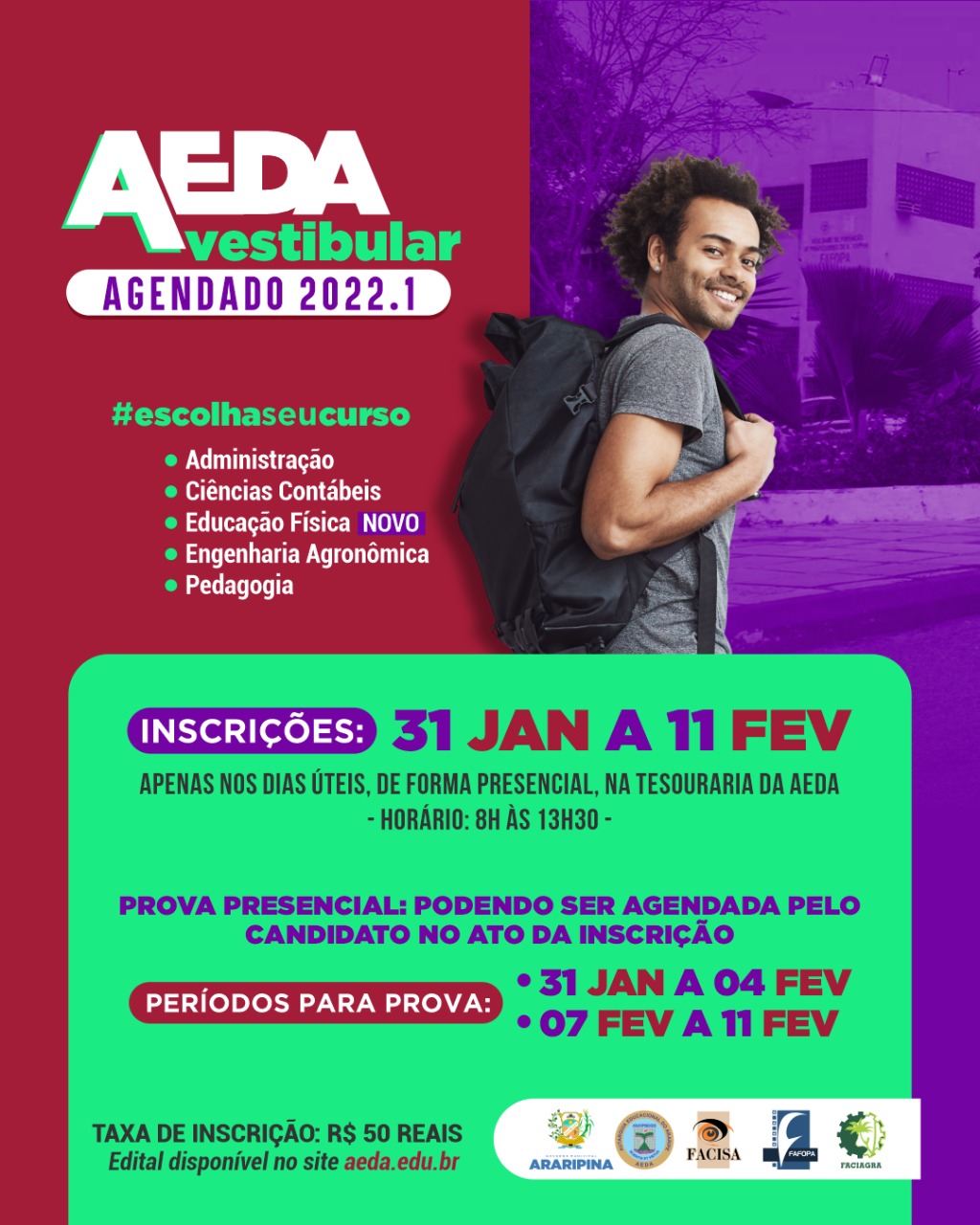 Inscrições abertas – Vestibular agendado 2022.1