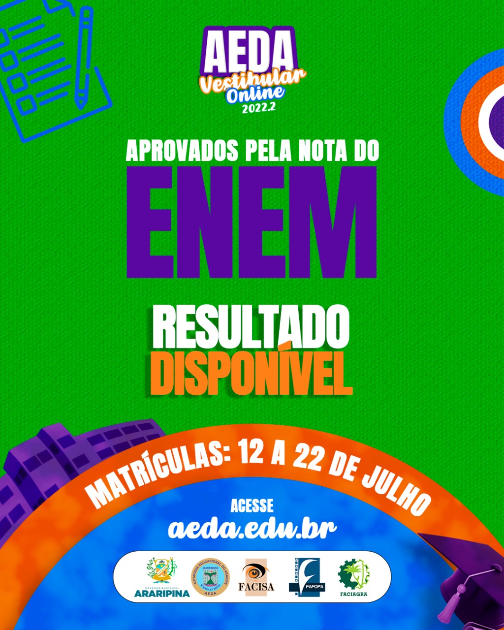 Lista dos aprovados pela nota do Enem – Vestibular online 2022.2