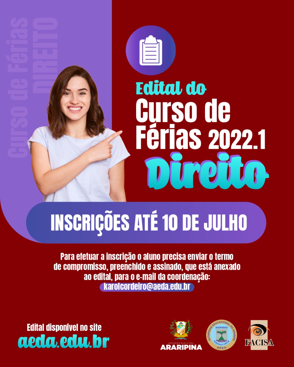 Confira o edital do curso de férias – Direito