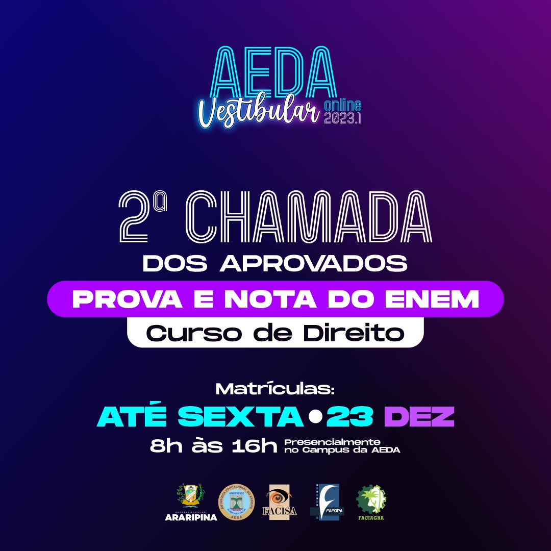 Lista dos aprovados em 2º chamada no vestibular 2023.1 – curso de Direito