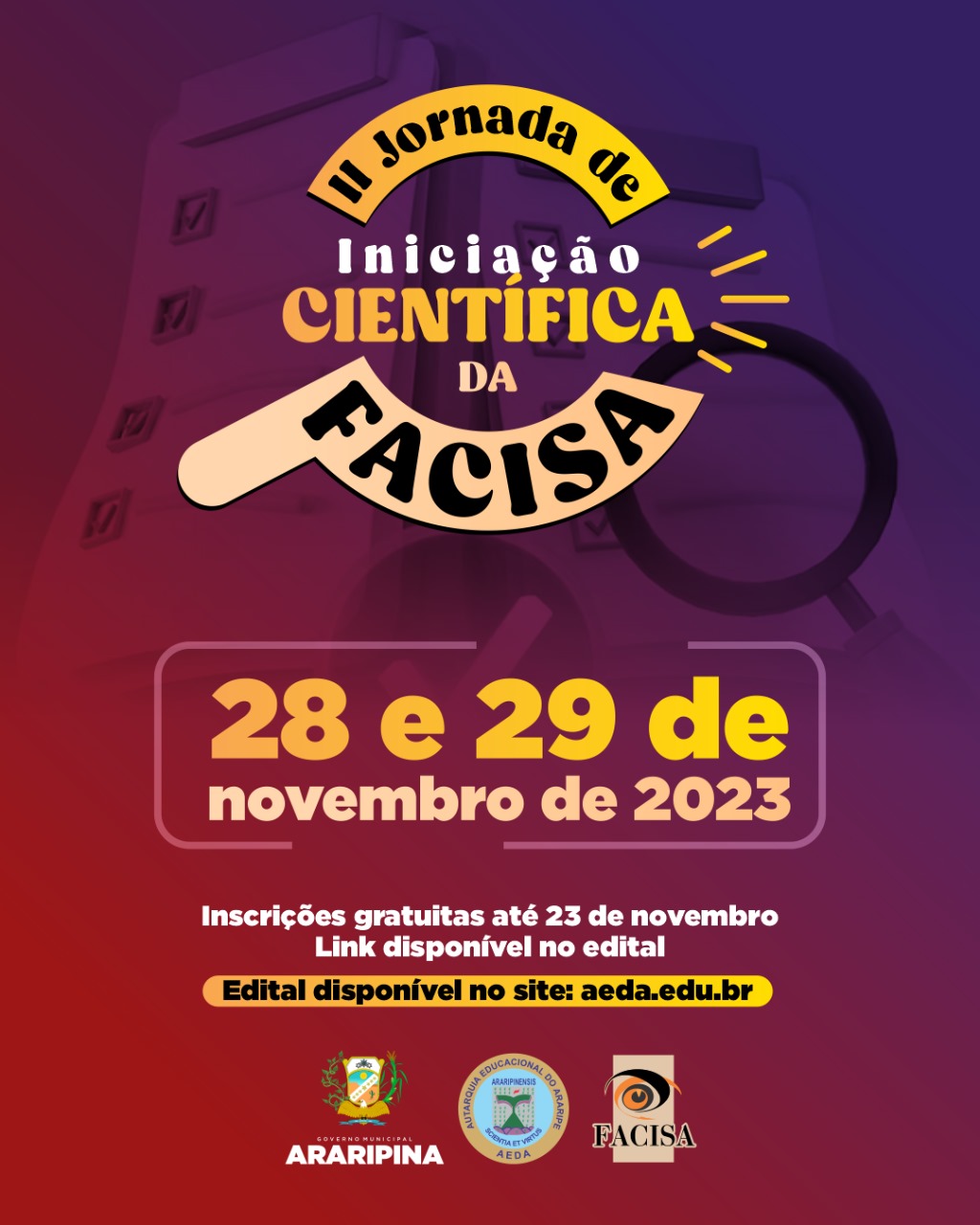 Confira o edital da II Jornada de Iniciação Científica da FACISA