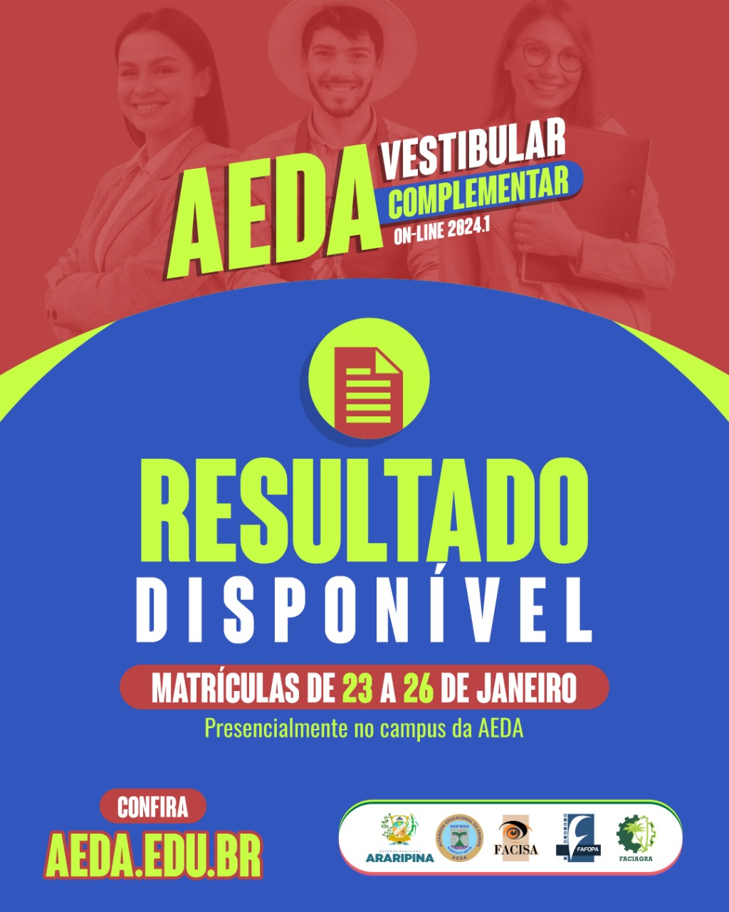 Lista dos aprovados no vestibular complementar e aprovados pela nota do Enem – 2024.1