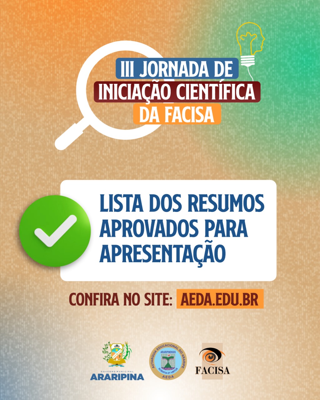 Resumos aprovados para apresentação – III Jornada Científica da FACISA